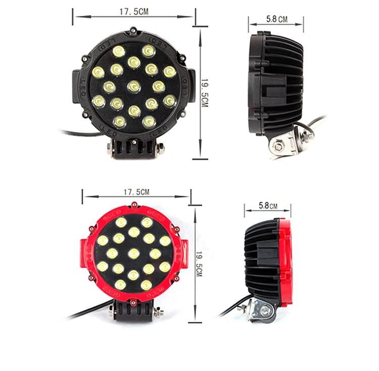 7 Inch Black Red Ring LED Driving Light for Jeep Car SUV ATV UTV Trailer 51W LED Work Light Auxiliares Auto Moto Alta Baja Faro LED