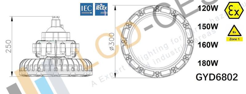 China Factory High Power Die-Cast Construction Outdoor IP66 Wet Location Marine Environment Ex LED Floodlight High Bay 100W 120W 150W 185W Fuel Gas Lighting