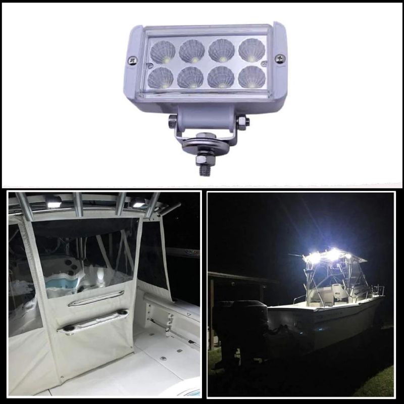 Rectangle Headlamp LED Light 8-LED White Finish Marine Deck Light