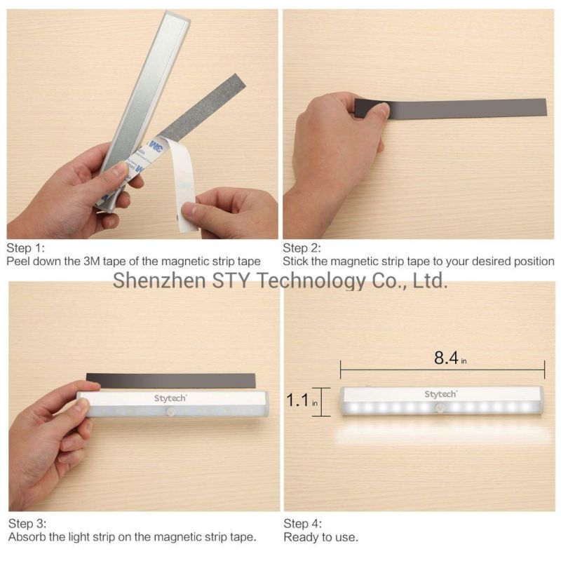 12 Led′s Lithium Battery PIR Motion Sensor LED Under Wardrobe/Cabinet/Counter Lighting