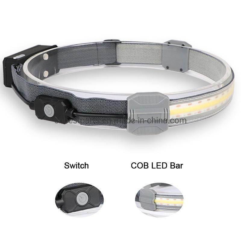 Super Bright Camping Head Torch Strip Lamp Rechargeable Full Vision LED Head Torch Light Emergency Headlight Back Warning COB LED Headlamp