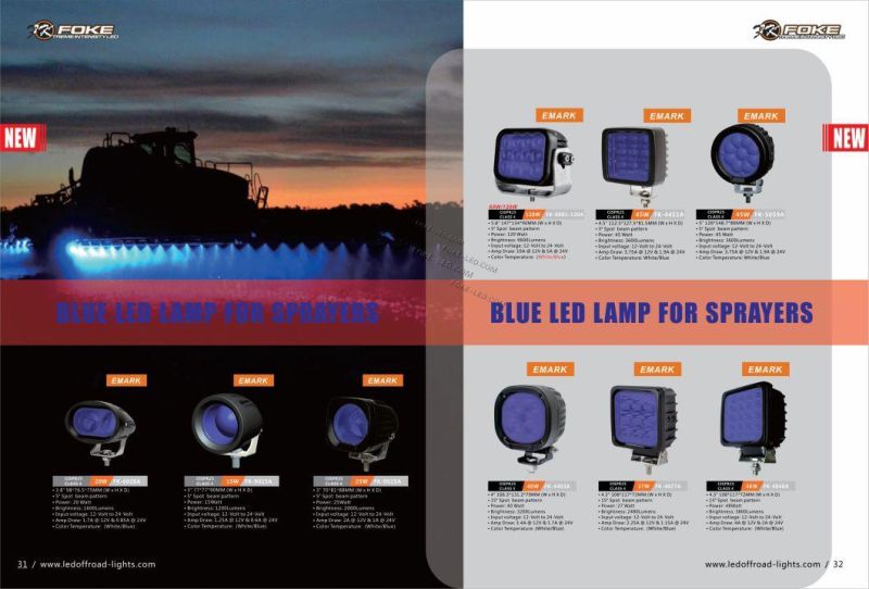 45W Round Blue Sprayer Boom LED Spot Light LED Agricultural Work Light