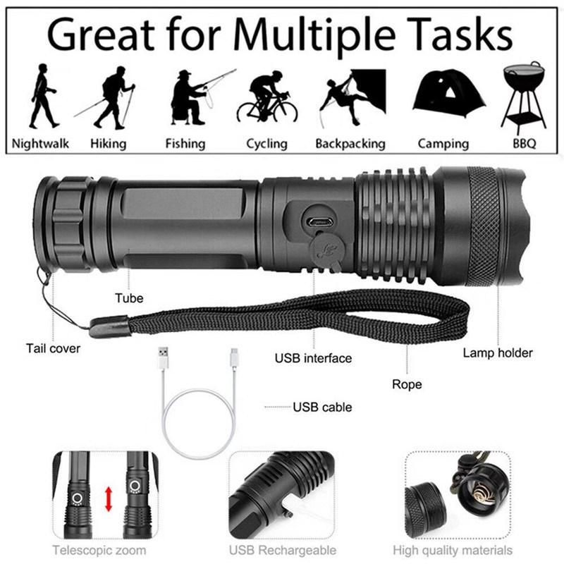 LED P50 Aluminum Alloy Home Camping Hunting Zoom Torch Flashlight