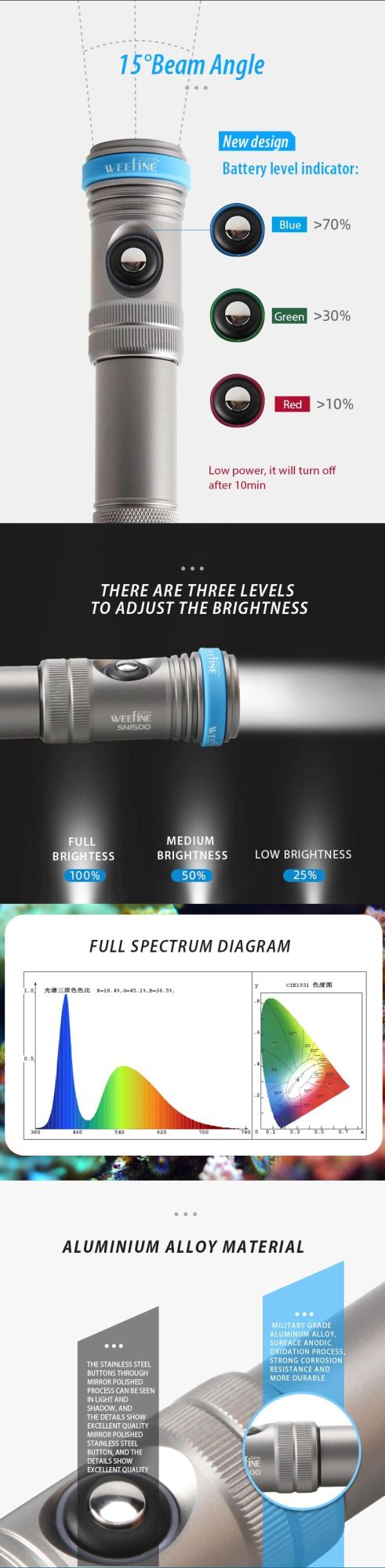 New Design Diving Flashlight with 3rd General Crea LED Xml Lasting Back-up Time