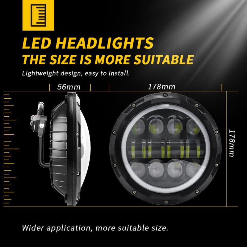 Dxz 16LED Thin Round with Aperture Super Bright 7 Inch High Low Beam DRL LED Headlight with Halo Ring for Jeep Wrangler Tj Jk