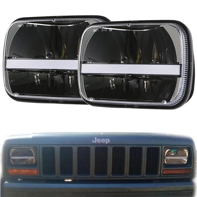 Compatible with Any 5X7 Inch Square Rectangular Car Headlight Replacement Kit 7X6 30W White Amber DRL High Low Sealed Beam LED Headlight