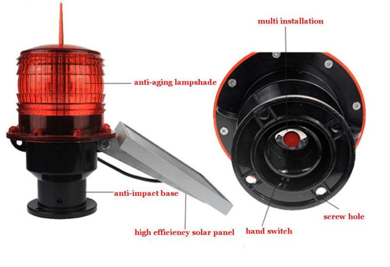 Solar Powered Aviation Obstruction Building Tower LED Warning Light Airport Runway Taxiway Rotating Beacon Lights