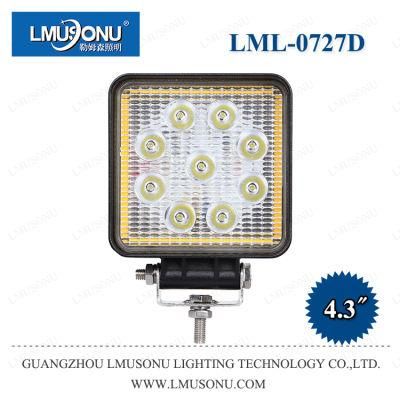 New 0727D 4.3 Inch 27W Square 6500K Waterproof LED Working Lights with Diaphragm/Aperture/Halo/Ring White Red Yellow Blue Green Colors