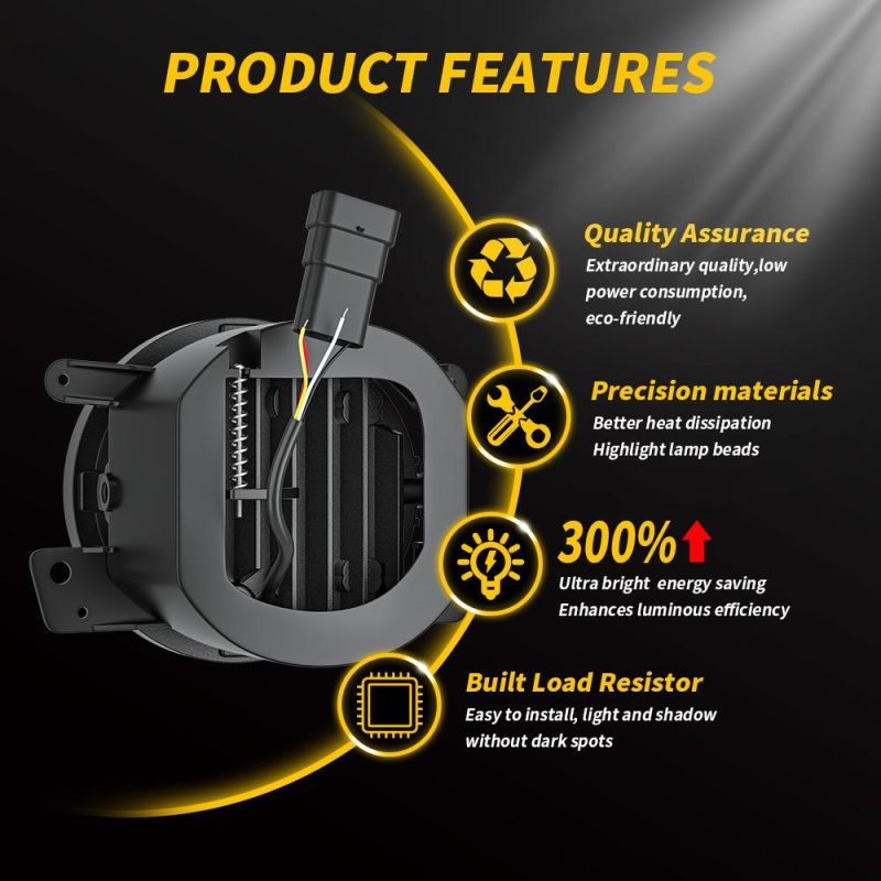 Dxz Top Quality 4inch 30W Angel Eye H8h11 LED Car Axl Fog Light for Jeep Wrangler 4X4 Front Bumper Light White+Yellow CREE Chips with Aperture