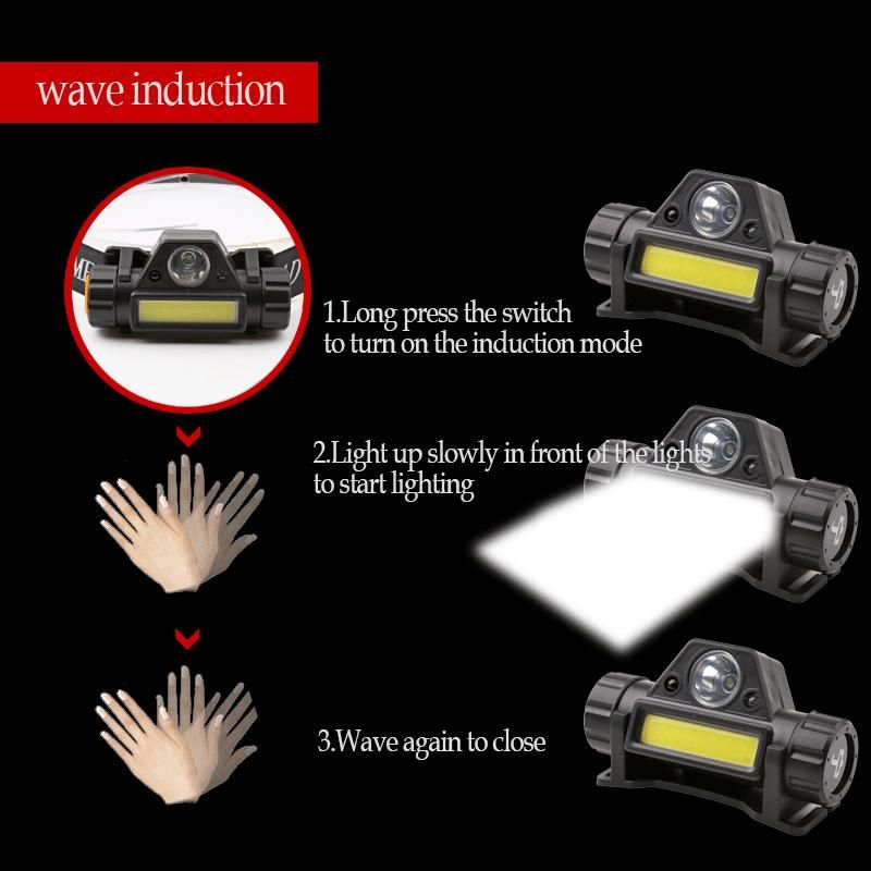 Waterproof Sensor Headlight Headlamp with COB LED Built in USB Rechargeable Battery Working Light