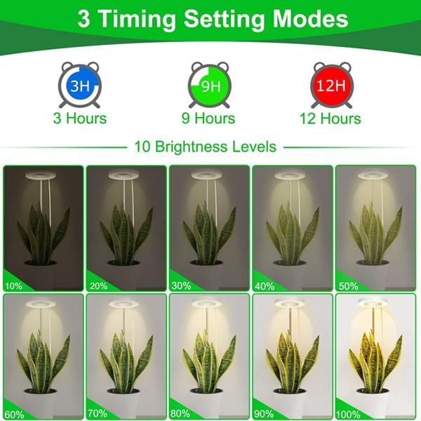 Full Spectrum Adjustable Height 10W Ground Spikes Type W/Automatic Timing 3/9/12h/10 Dimming Levels Indoor LED Grow Light Suitable for Small and Potted Plants