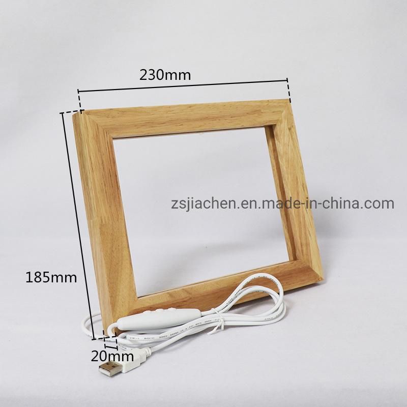 Hot Style Oak Wooden LED Photo Frame USB Charge 3D Acrylic Desk Table Lamp for Home Decoration