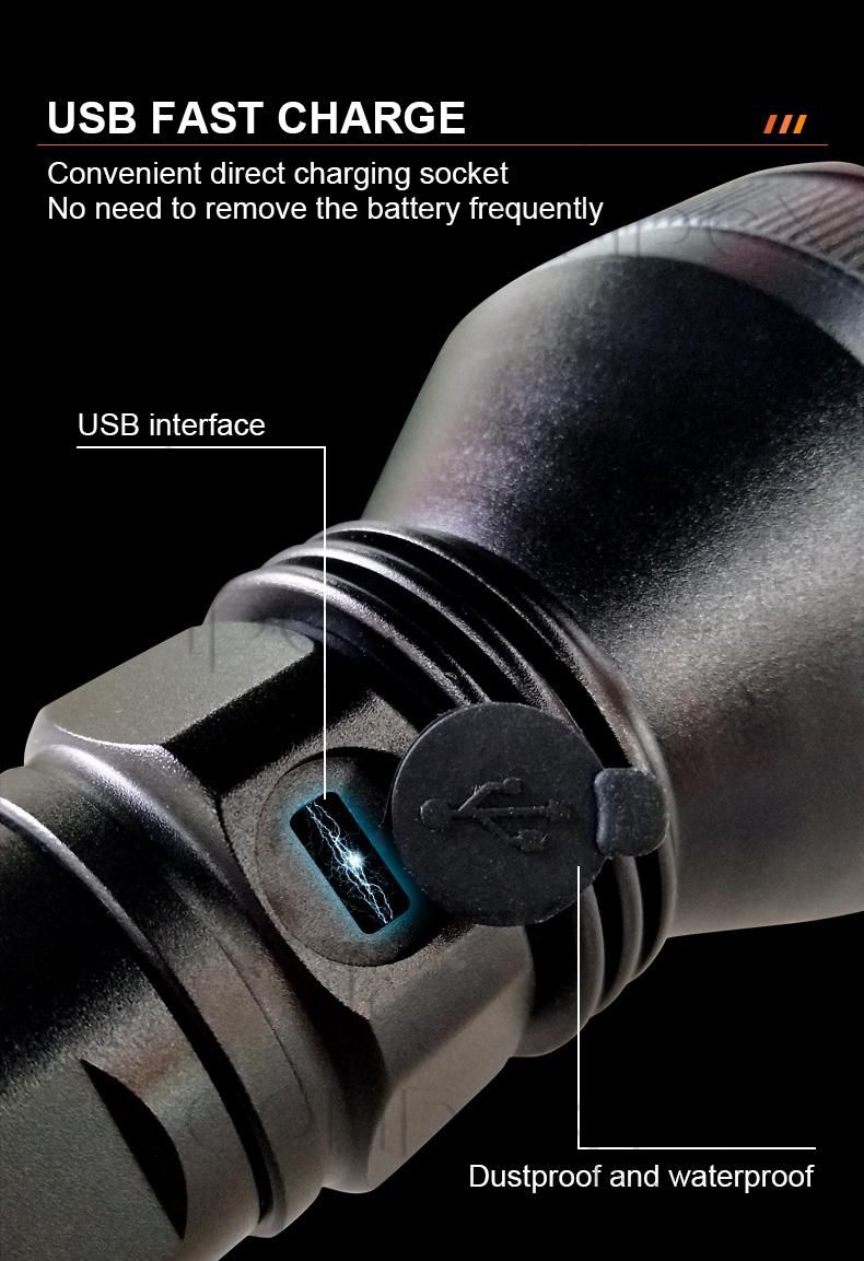 360 Light Emergency Lighting 18650 or 26650 Power Bank USB Rechargeable Aluminum Alloy Flashlight