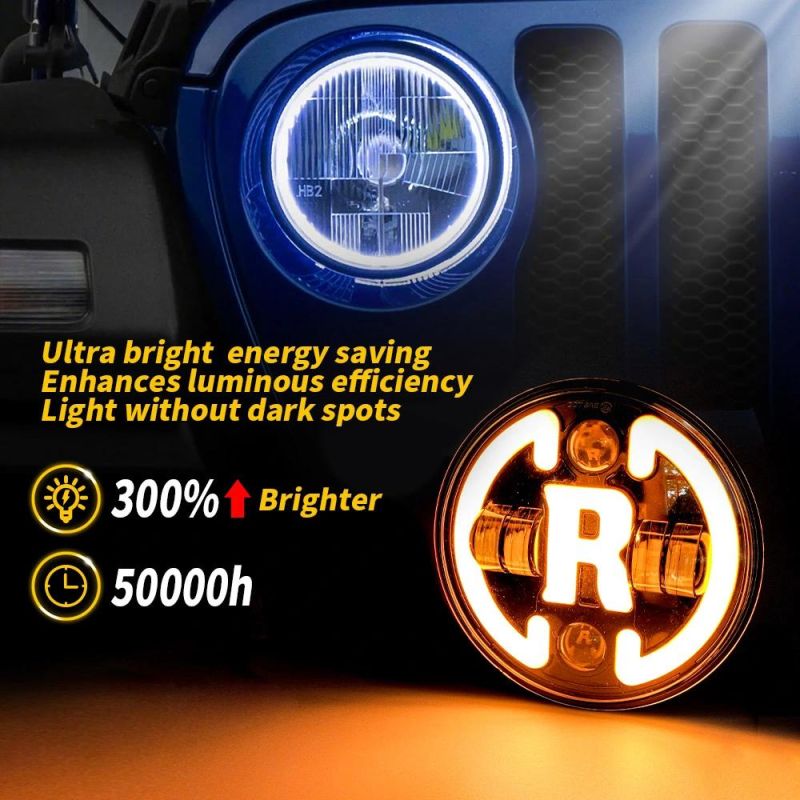 Dxz Waterproof Car Driving Front Light 60W Hi/Lo Offroad Auto Round LED Headlight for Jeep Wranlger with R Shape