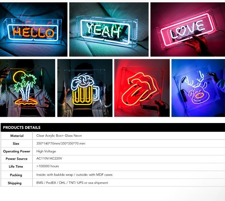 on Air Neon Light Clear Box Glass Neon Sign for Customized