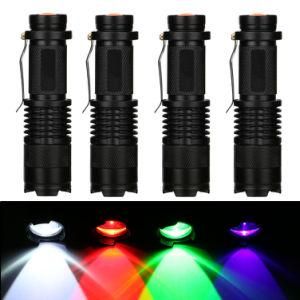 CREE LED UV Flashlight 395nm Purple/Green/Red /White Zoomable Tactical Torch Flashlight
