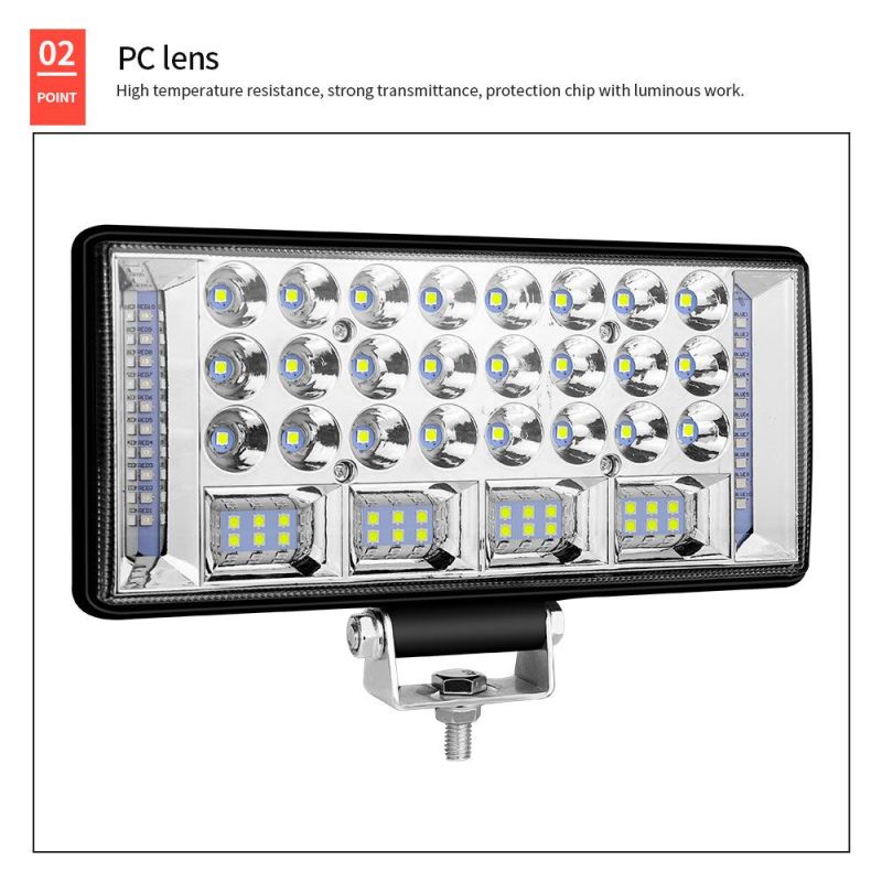 Dxz Car LED Work Light 8inch 68LED 204W Driving Flood Lamp Flashing Spotlight Red and Blue Strobe Warning Offroad Truck