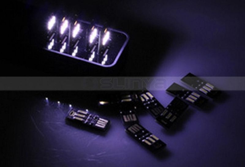 Mini USB Rechargeable Card Light 6LED Keychain Lamp Emergency Flashlight