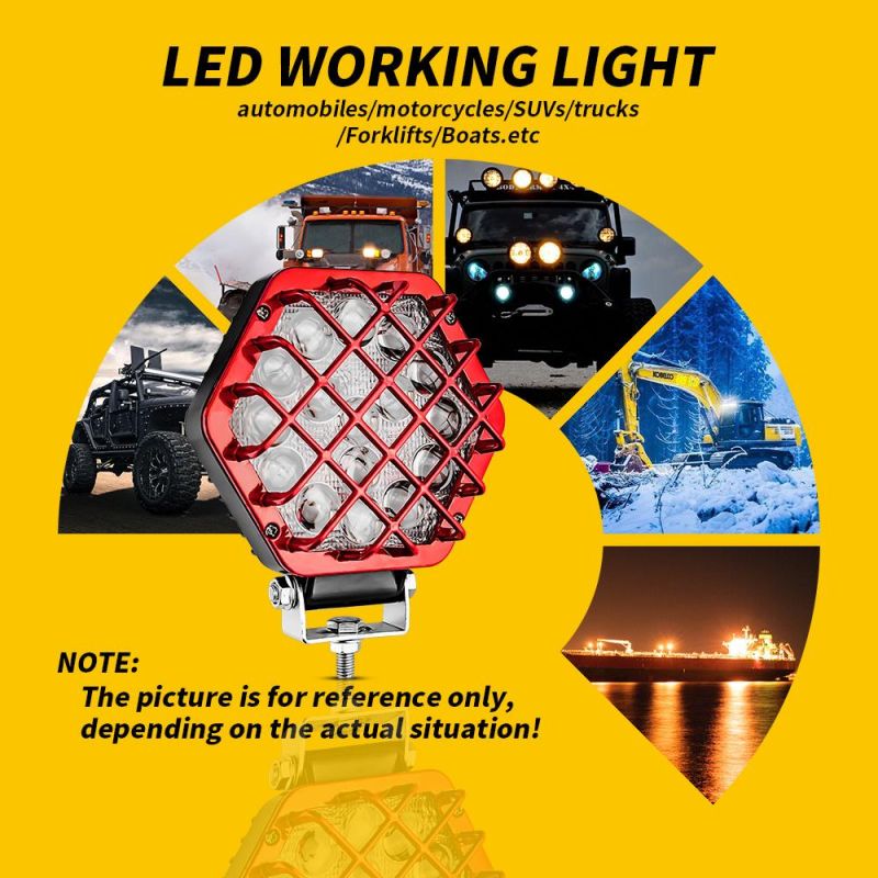 Dxz 5inch 16LED Work Light Ultra Bright Mesh Lamp for Vehicle/Motorcycle/Truck/Car/ATV Red