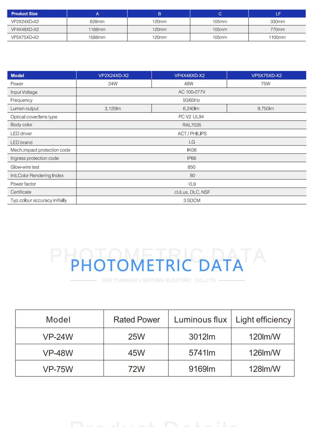 IP66 48W 75W 1200mm 1500mm LED Waterproof Light