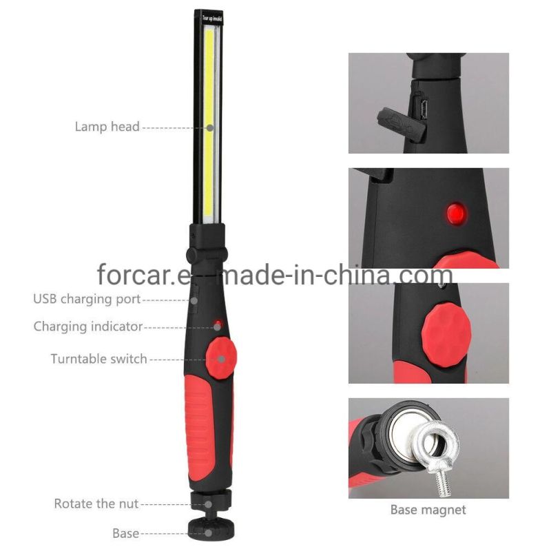 Hot Sale Rechargeable Inspection Working Lamp Newest Rotatable COB Slim Work Spotlight with Rotary Switch & Swivel Magnetic Base LED Work Light