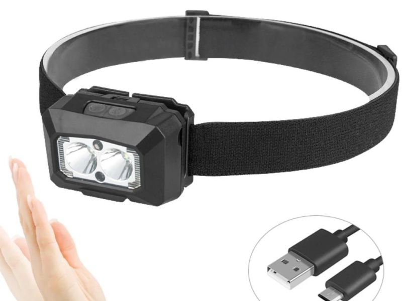 High Power Red Flashing Warning Head Torch Lamp Camping Emergency Sensor Head Torch Lamp Outdoor LED Headlight Rechargeable Portable LED Headlamp