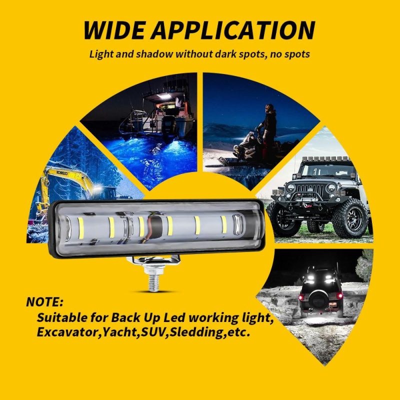 Dxz One Font Floodlight 6inch 6SMD Convex Mirror LED Light Bar for Truck LED Work Light for SUV Vehicles