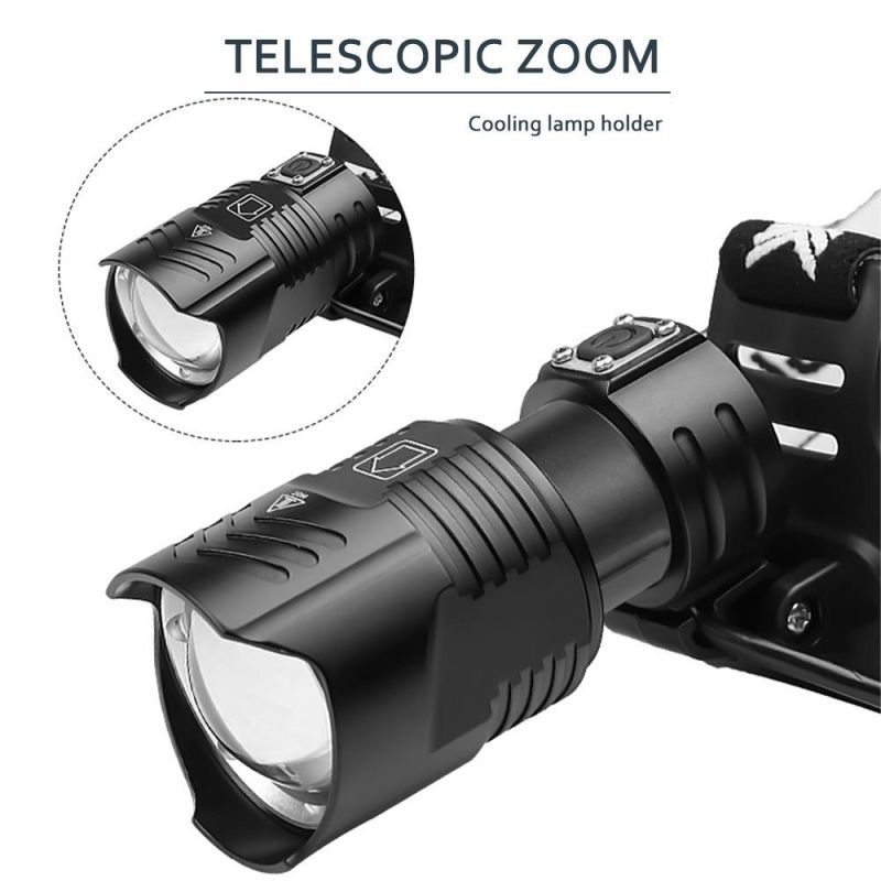 Xhp90 Headlamp Zoom USB Recharger 3-Modes Headlight 3*18650 for Camping Hunting