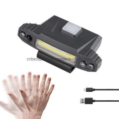 High Quality Red Warning Flashing Head Torch Lamp Rechargeable Sensor Switch LED Headlight Hot Sale COB LED Headlamp