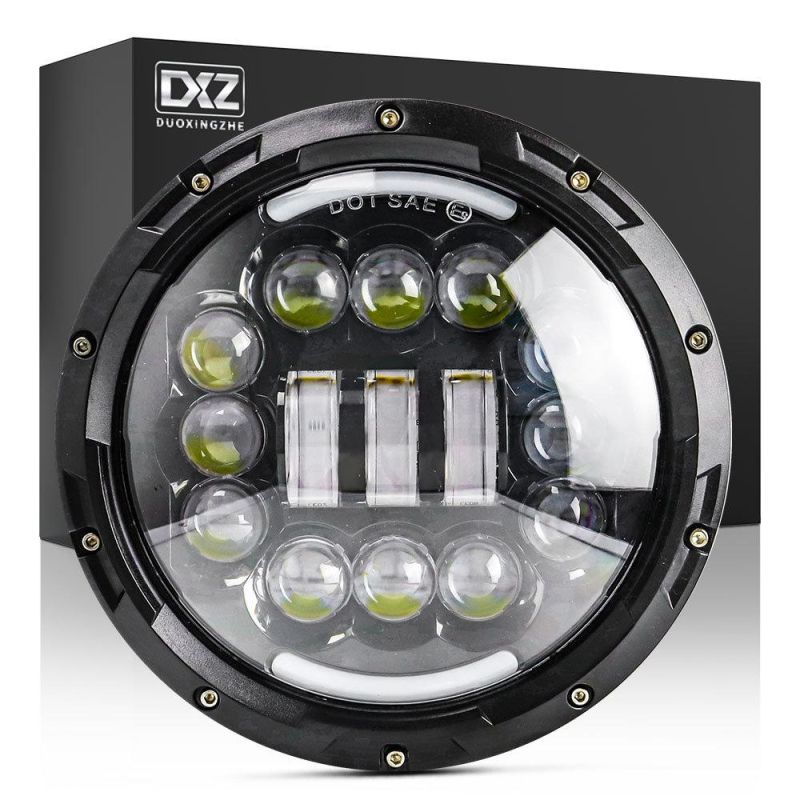 Dxz High Low Beam 15LED with Daytime Round 30W 9d Lens LED Driving Hi-Lo Beam Work Light with DRL Waterproof for Jeep Wrangler Lamp