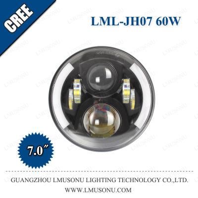 10-30V 7 Inch 60W Round CREE H4 H13 Offroad LED Headlight with DRL and Turning Light for off-Road Vehicles