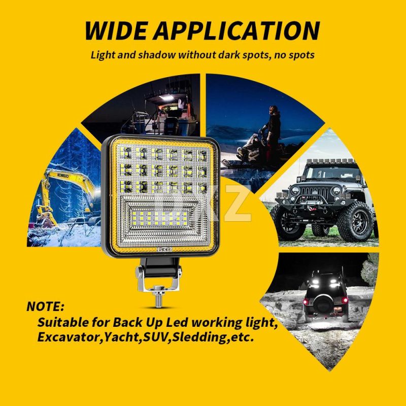 Dxz 4inch 42LED 126W LED Work Light Bar Flood+Spot Combo Offroad LED Fog Light with Angel Eyes Yellow White for Truck