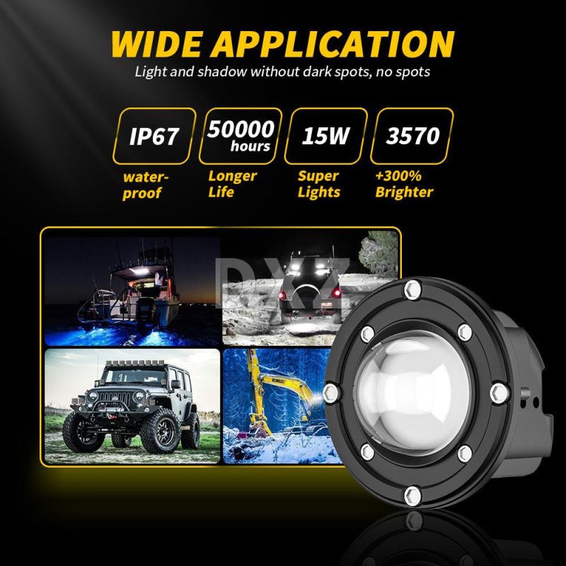 Dxz Round LED Bi-Color Spotlight 3 Inch Round Spotlight off-Road IP67 Waterproof LED Pod LED Work Light Driving Light