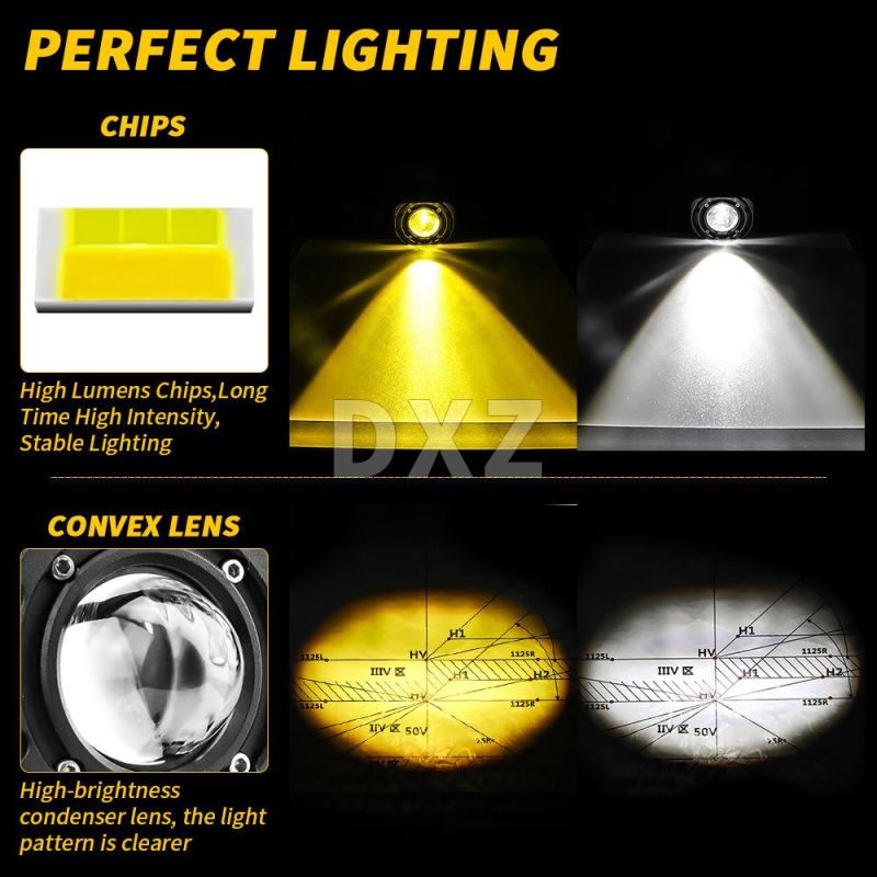 Dxz Round LED Bi-Color Spotlight 3 Inch Round Spotlight off-Road IP67 Waterproof LED Pod LED Work Light Driving Light