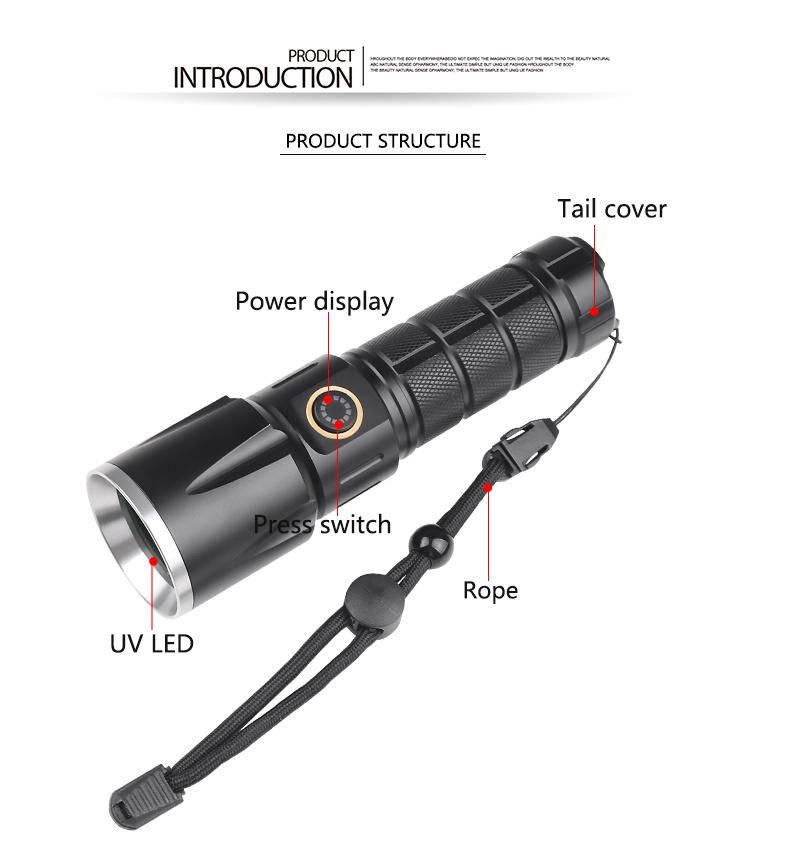 2021 Professional UV Light Rechargeable 18650 Battery 365nm Torch Flashlight