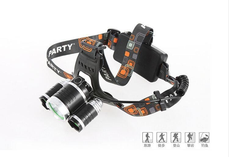 3 Head CREE T6 LED Rechargeable Headlamp