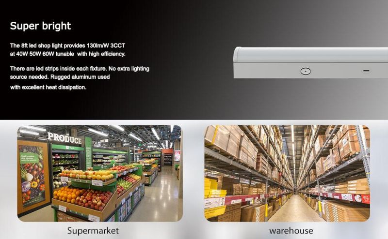 UL Dlc 5 Years Warranty High Lumen 4FT 24W/32W/40W 160lm/W 130lm/W Linkable LED Shop Light LED Linear Strip Light