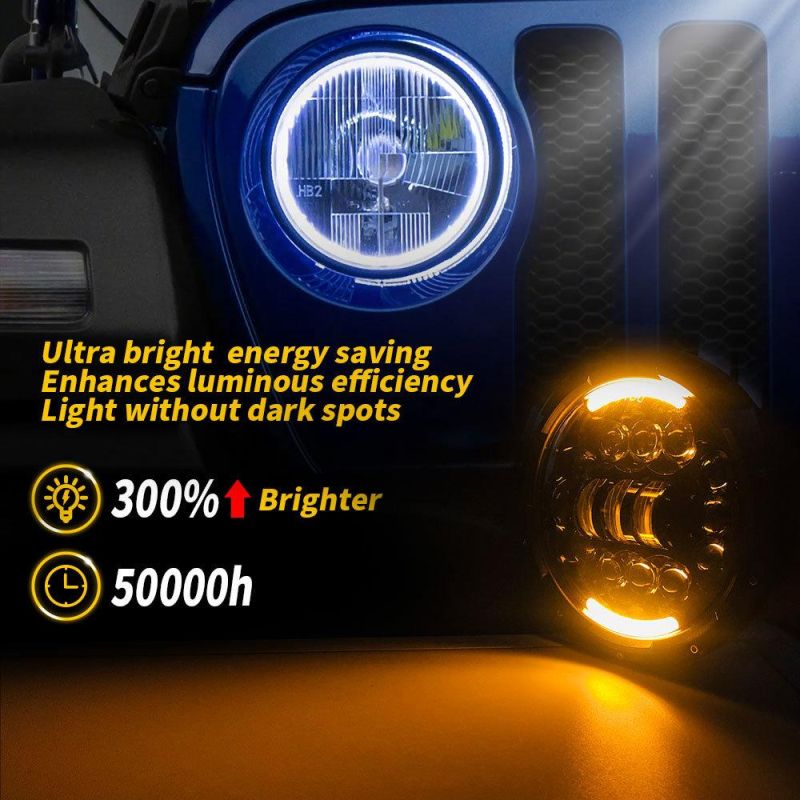 Dxz High Low Beam 15LED with Daytime Round 30W 9d Lens LED Driving Hi-Lo Beam Work Light with DRL Waterproof for Jeep Wrangler Lamp