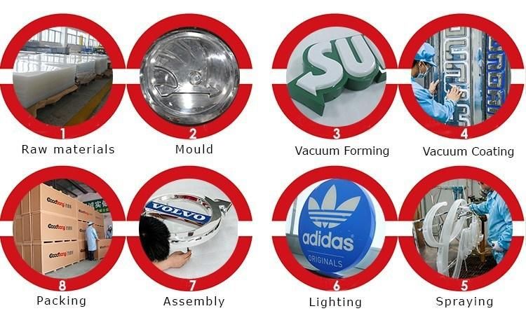 LED Illuminated Luxury Chrome Vacuum Forming Showroom Car Brand Logo with Names