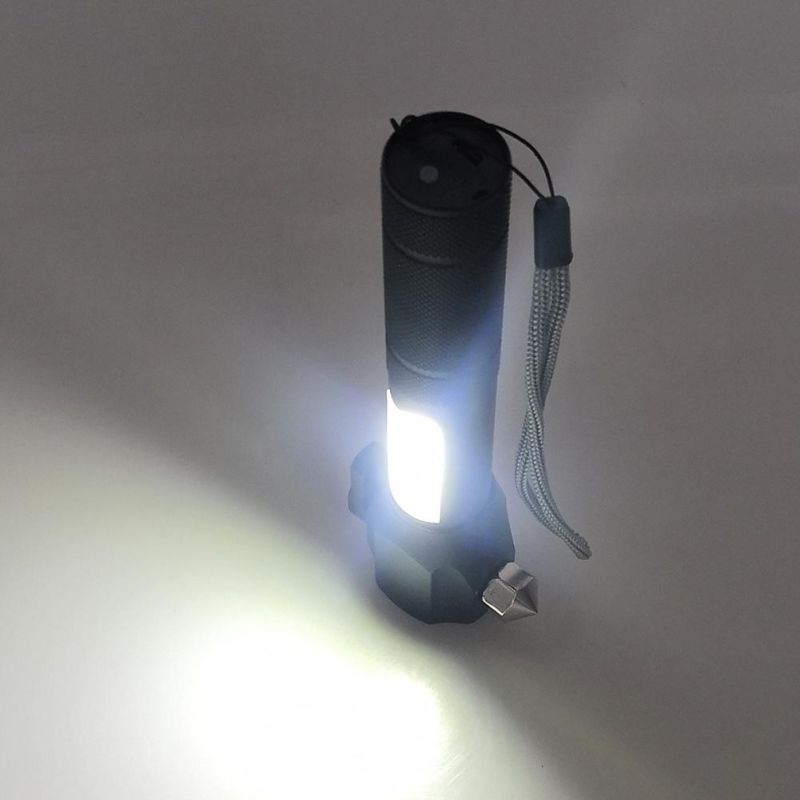 Yichen Rechargeable Zoomable LED Safety Car Emergency Flashlight with Red Warning Light Belt Cutter and Window Breaker