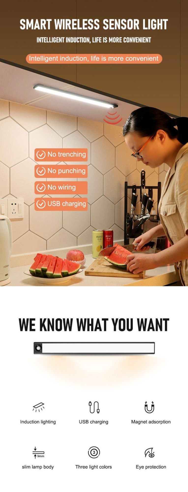 Amazon Hot Sale 5V Under Closet Light Cabinet LED Motion Sensor Light for Kitchen Home