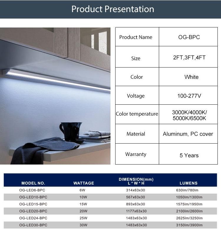 Commercial Dimming LED Linear Fixtureundershelf Kitchen Cabinet Lighting