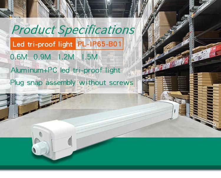 China Supplier PC Cover IP65 Waterproof 3000lm 30W LED Triproof Linear Light