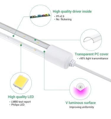 Full Spectrum Red Blue Bar 2.8 Umol/J Available T8 Tube 24W LED T Grow Light for Greenhouse Fruit and Flower