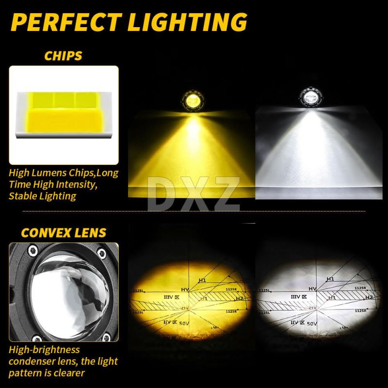Dxz Round LED Bi-Color Spotlight 3 Inch Round Spotlight off-Road IP67 Waterproof LED Pod LED Work Light Driving Light