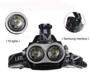 25000lumnes LED Headlight 2* T6 USB Rechargeable Zoom Headlamp