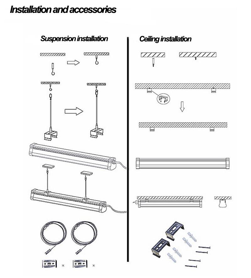 0.6m 1.2m 1.5m PC Cover Easy Installation Waterproof Light Fixture