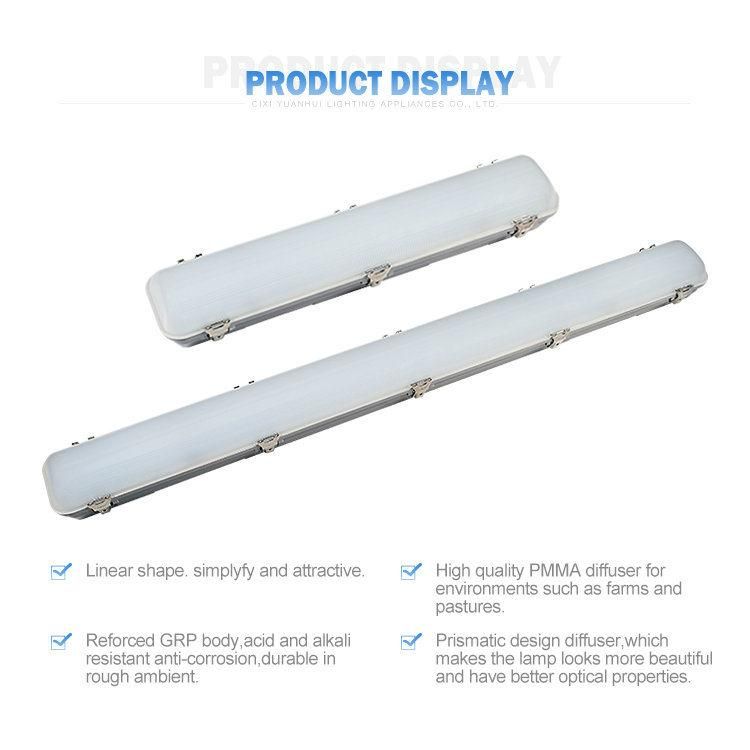Glass Fiber Reinforced Plastics (GRP) 36W 1200mm Cool White Tube Waterproof LED Light Fixture