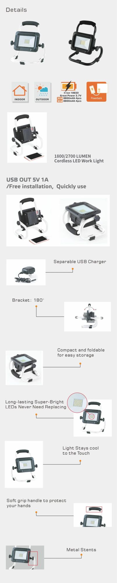 Rechargeable Use Engineering Camping Building LED Work Light